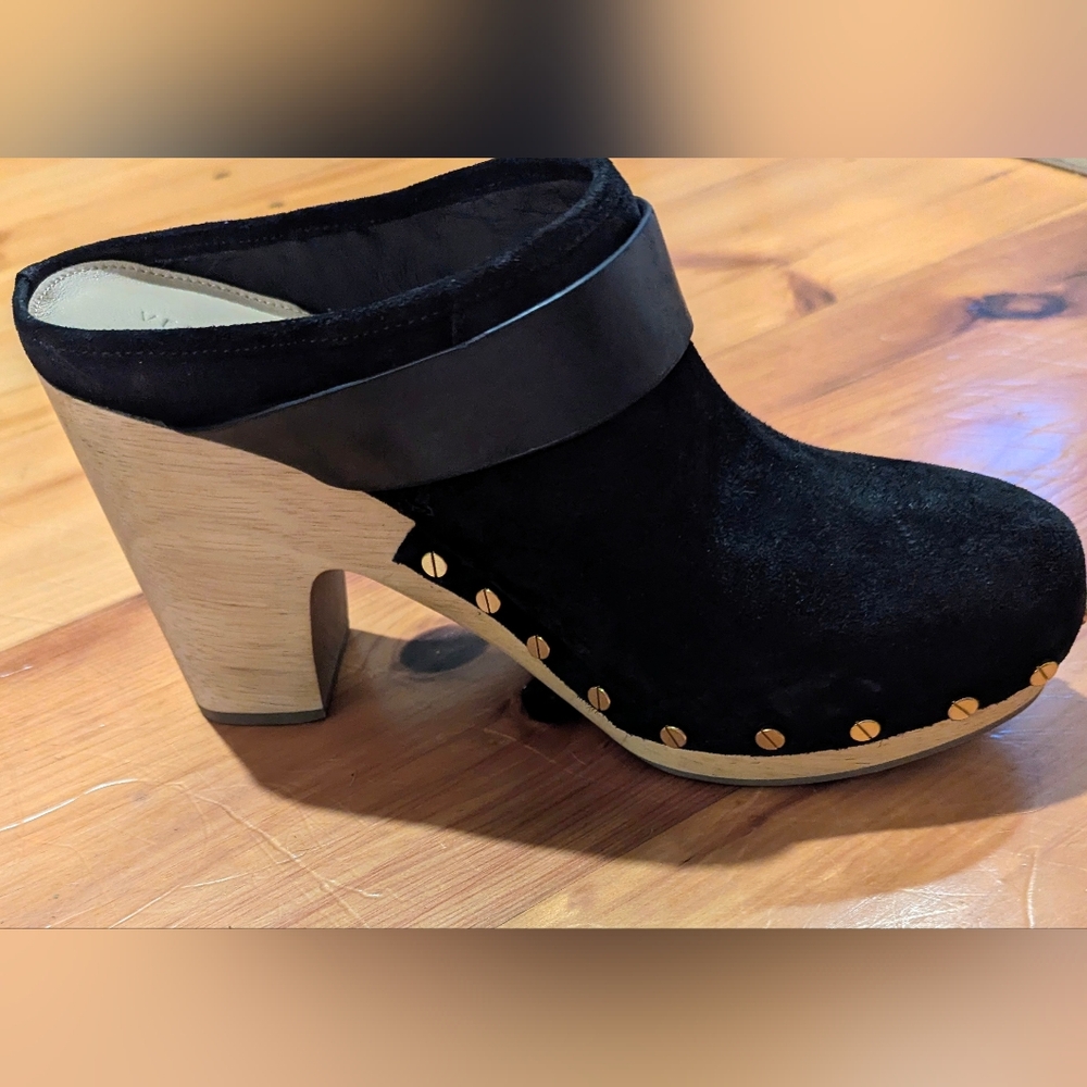 NWOB Veronica Beard Black Suede Studded Clogs – Size 9 - Picture 3 of 6